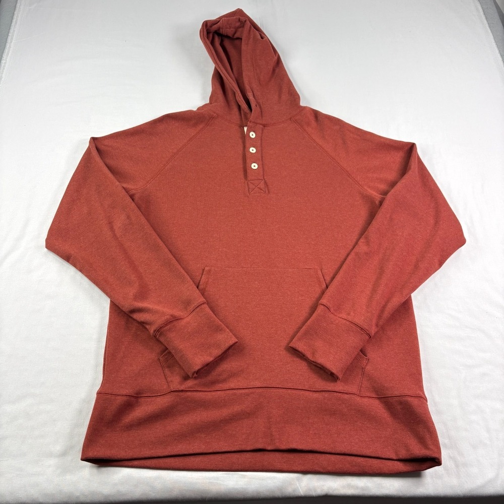 The Normal Brand Hoodie Mens Large‎ Orange Henley Pullover Sweatshirt